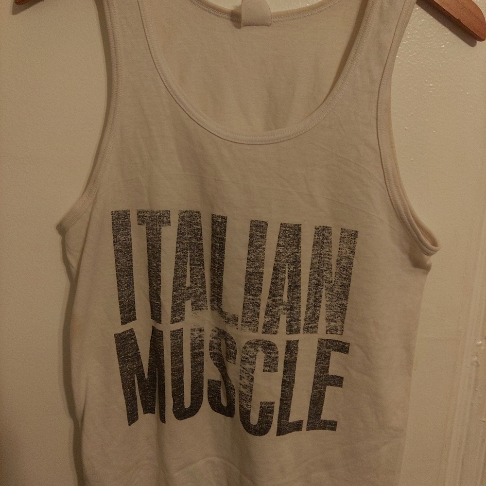 White Tank Top with Italian Muscle Print